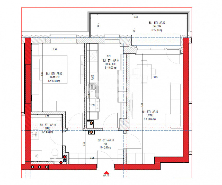 Apartament modern 2 camere cu terasa si incalzire in pardoseala