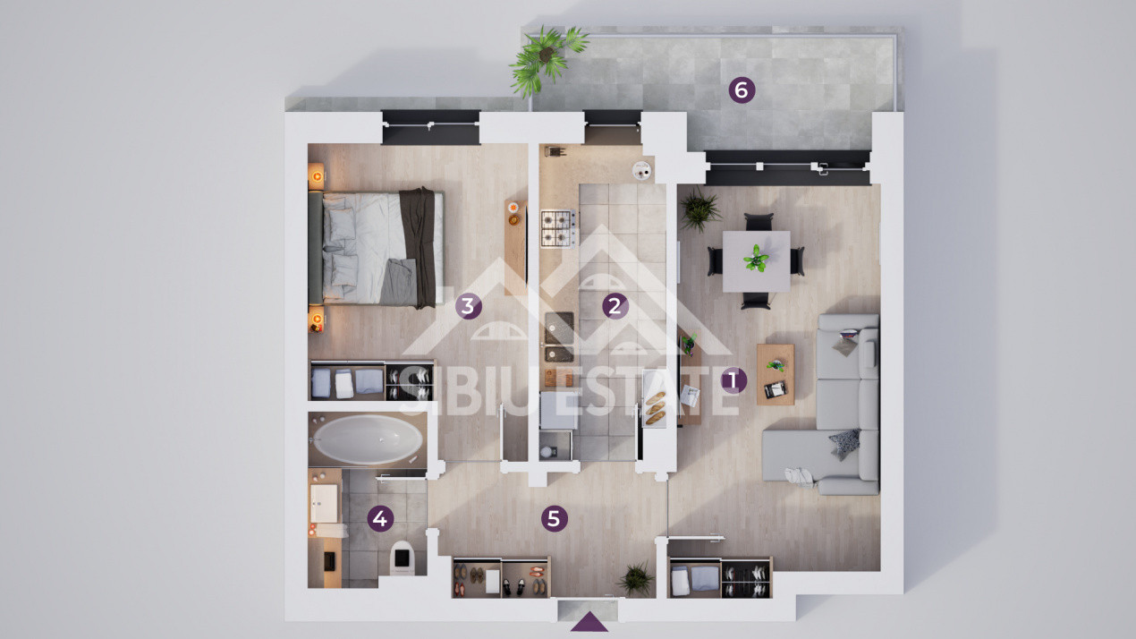 Apartament modern 2 camere cu terasa si incalzire in pardoseala