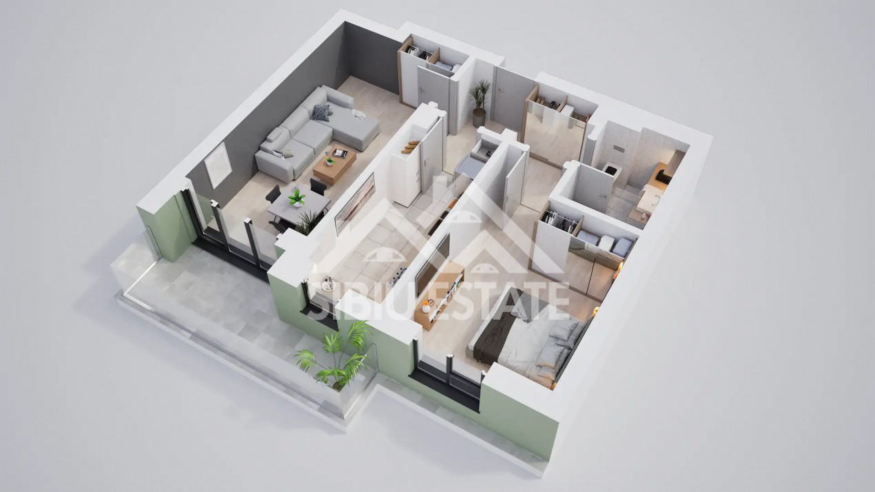 Apartament modern 2 camere cu terasa si incalzire in pardoseala