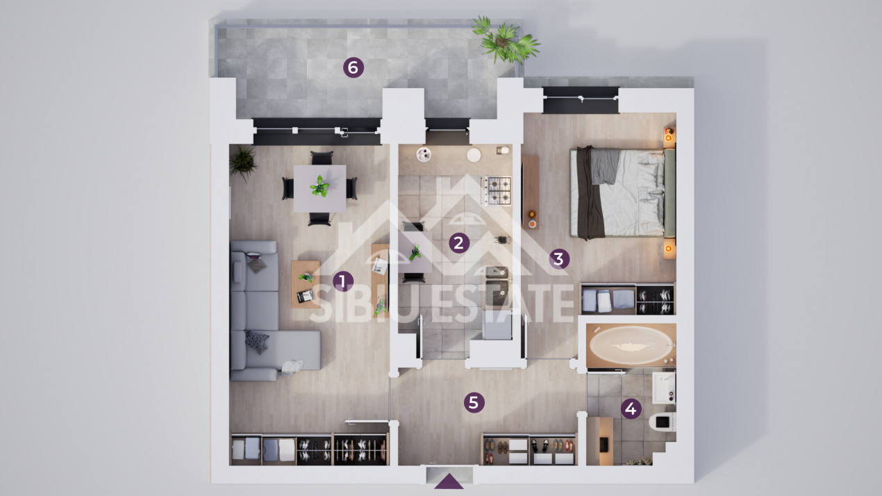 Un apartament modern cu 2 camere și terasă