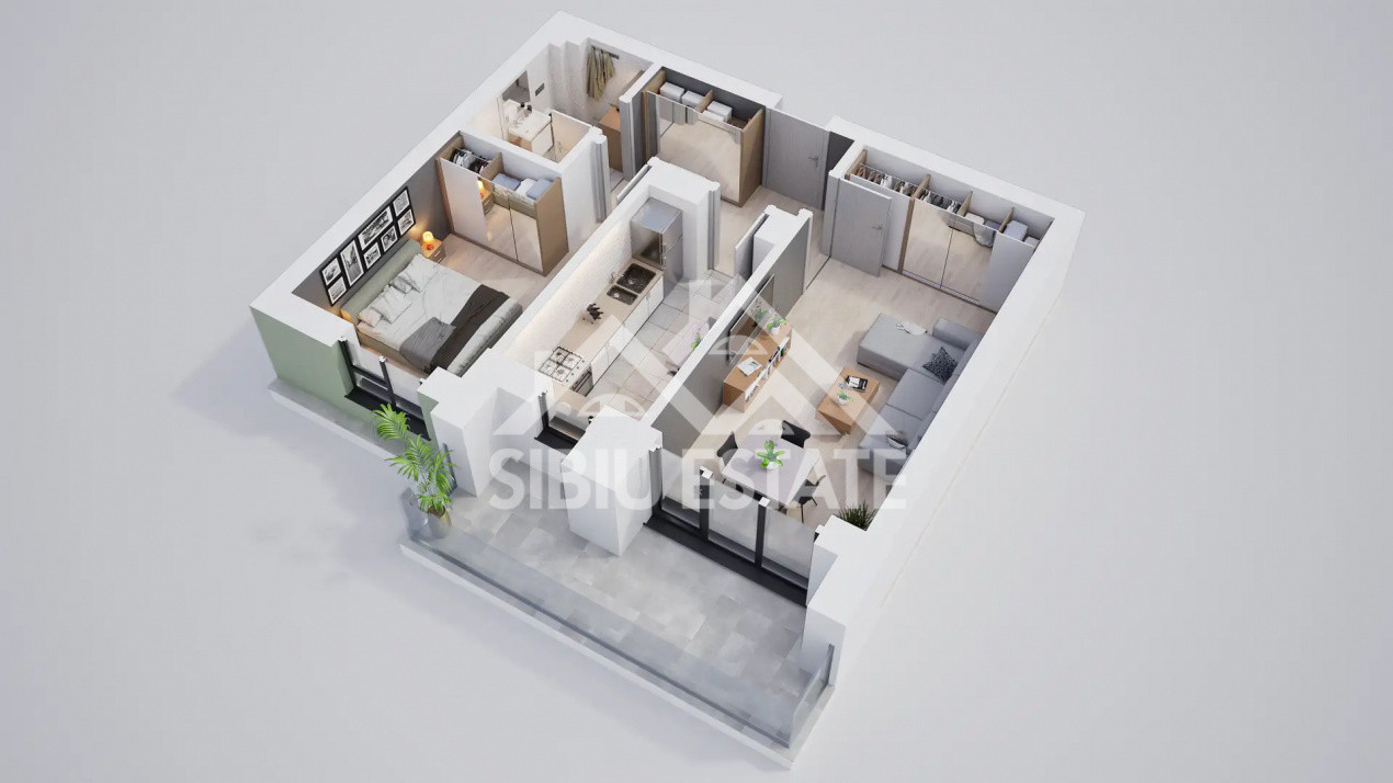 Un apartament modern cu 2 camere și terasă