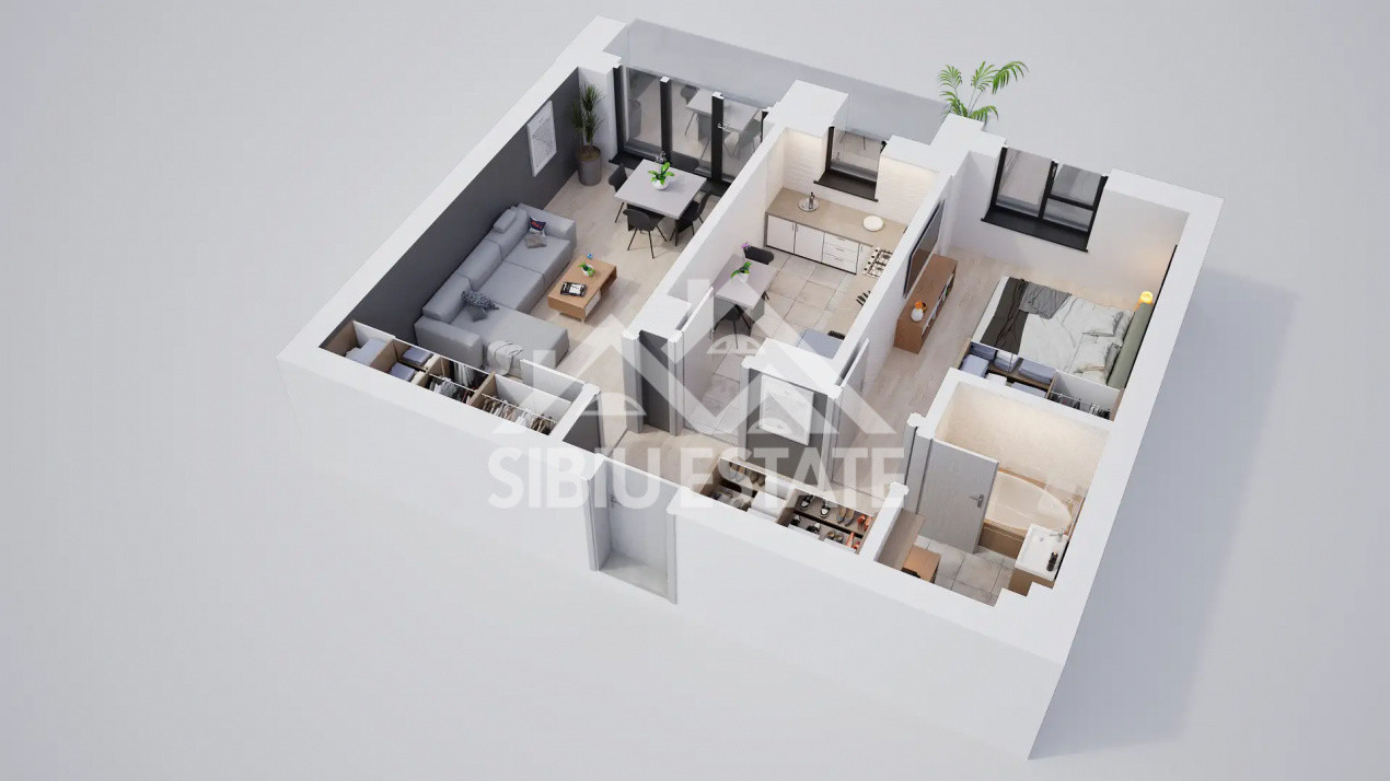 Un apartament modern cu 2 camere și terasă
