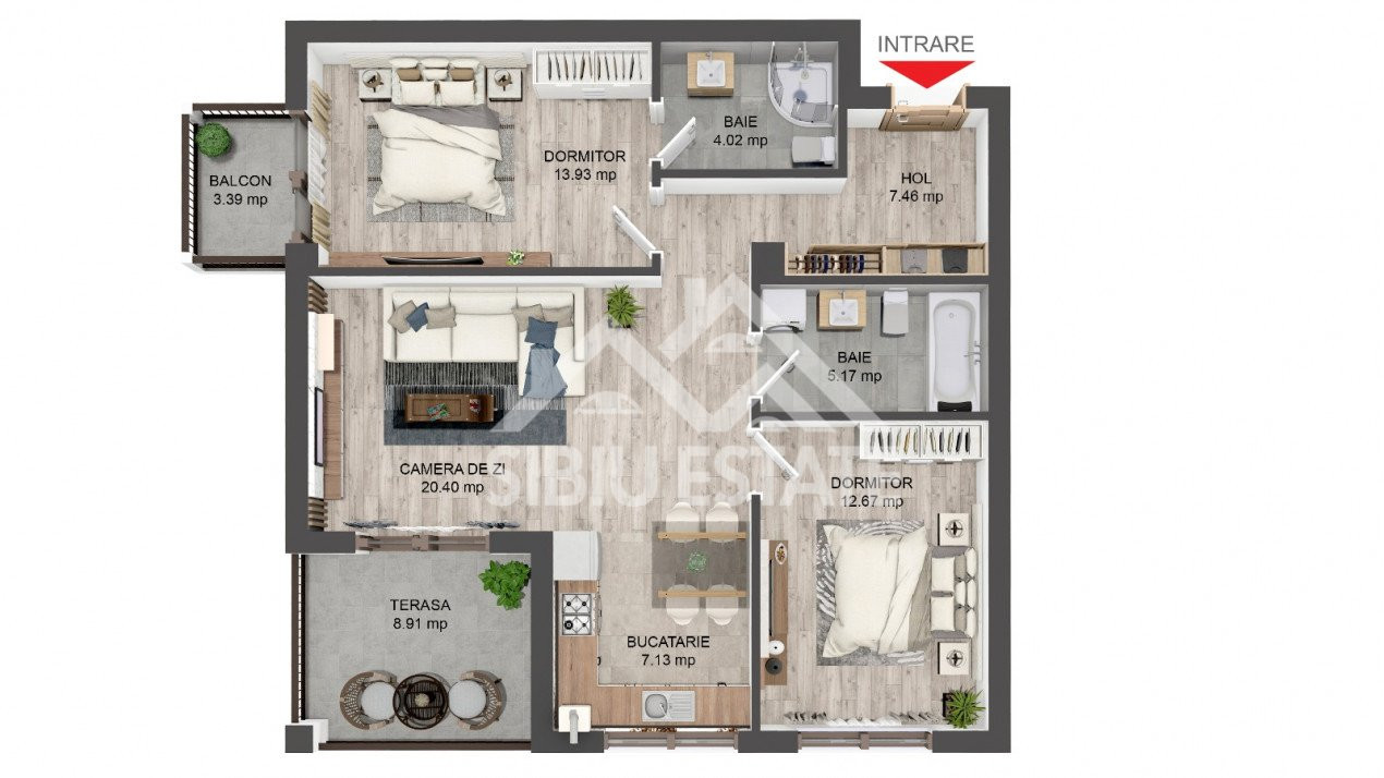 Apartament cu 3 camere, terasă, balcon și grădină generoasă de 42 mp! 