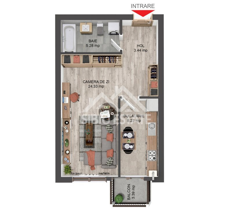 Studio ,41 mp, balcon etaj 1, bloc dotat cu lift, zona Brana Intabulat