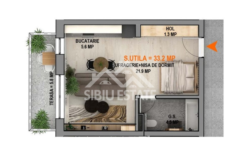 Garsoniera tip Studio cu balcon, finisata la cheie, parcare incusa
