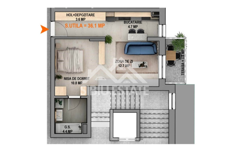 Garsoniera tip Studio cu balcon, finisata la cheie, parcare inclusa