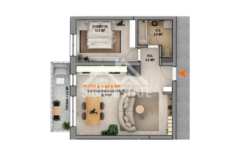 Apartament 2 camere, finisat la cheie, cu balcon