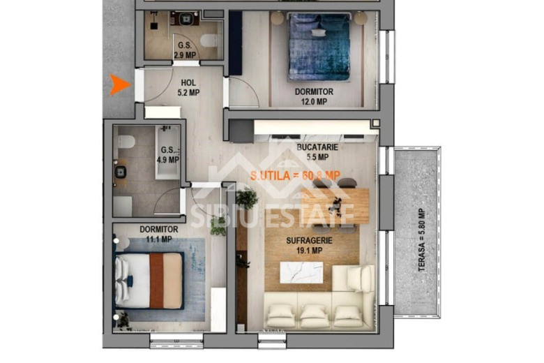  Apartament 3 camere –  Finisat la Cheie , Parcare Inclusă