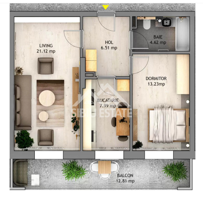 Apartament 2 camere decomandat, cu balcon 12 mp si parcare