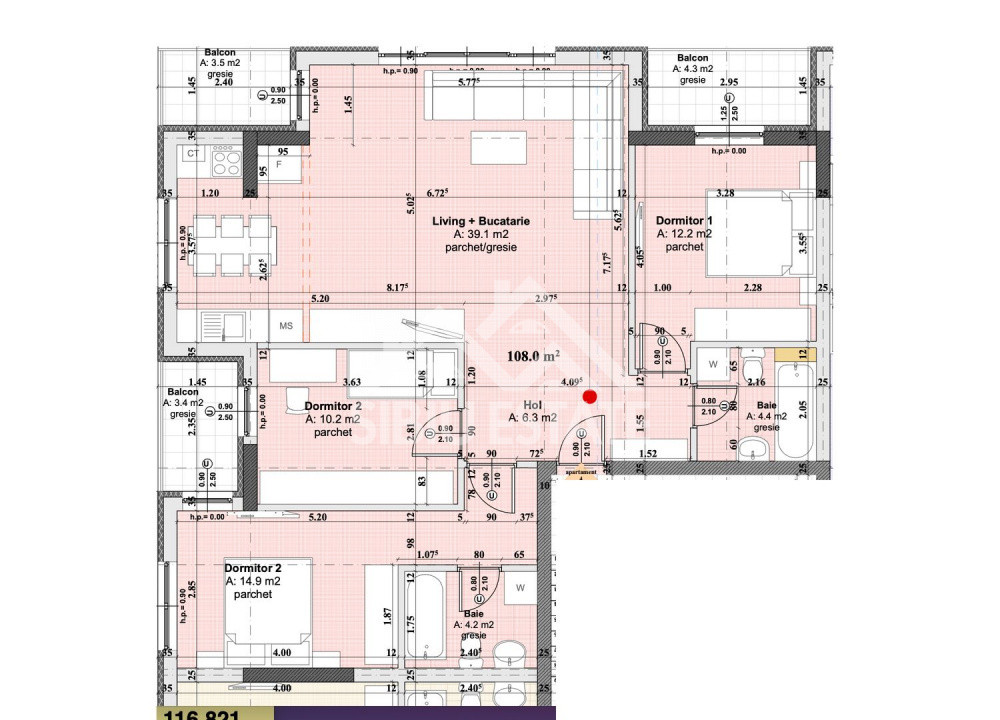 Apartament 4 camere, 2 bai bloc nou cu lift si parcare