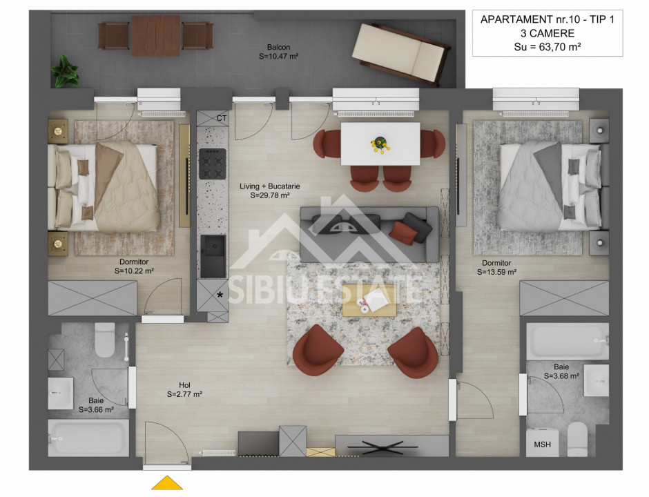 Apartament 3 camere de vânzare – Shopping City Sibiu