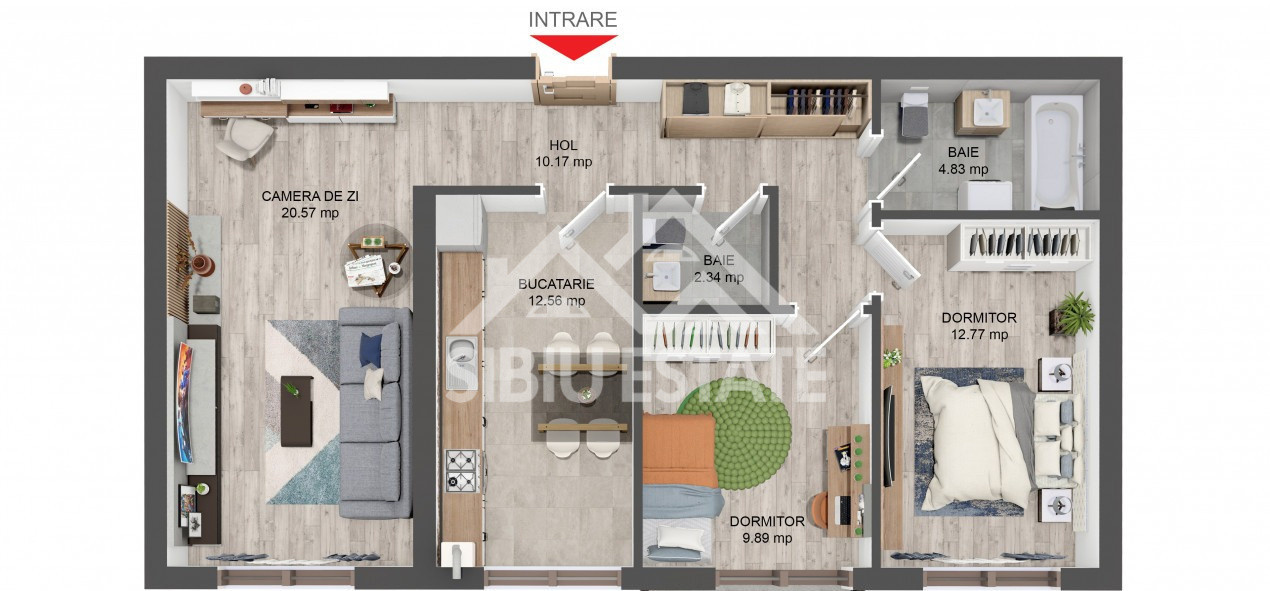 Apartament cu 3 camere, 2 bai, boxa 20 mp. loc de parcare -Finisat la cheie