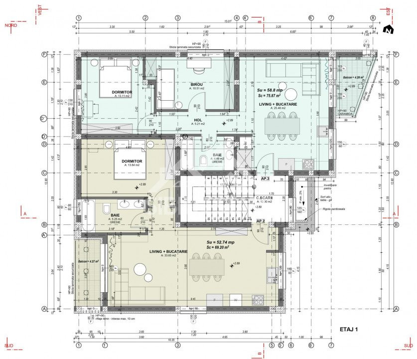 Apartament 2 camere , 53 mp, Balcon 4,27 mp , Parcare inclusă