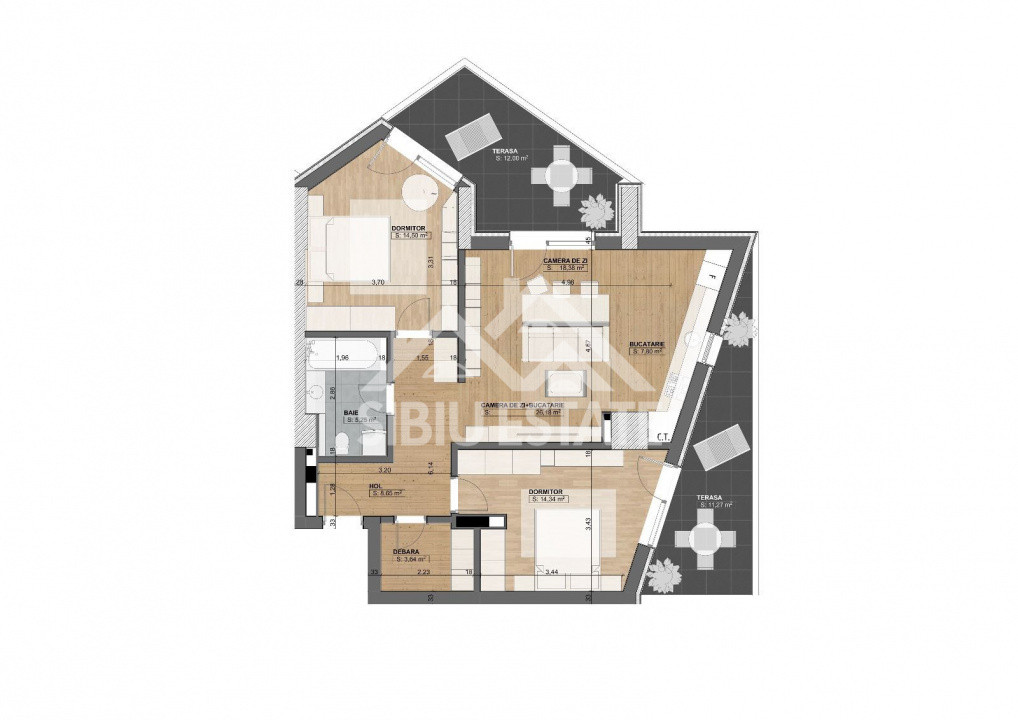 Apartament modern, de inchiriat, cu 3 camere, 2 balcoane, lift- Prima inchiriere