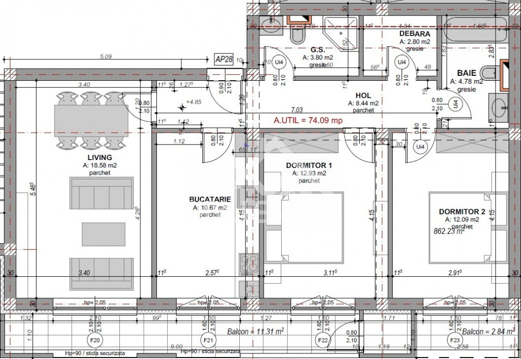 Apartament 3 camere decomandat – 74 mp - Zona Dedeman 