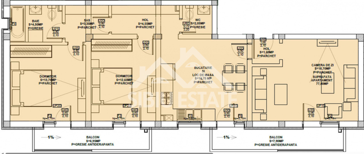 Apartament 3 camere, 2 balcoane– 78mp  - Dedeman, Shopping City, Sibiu