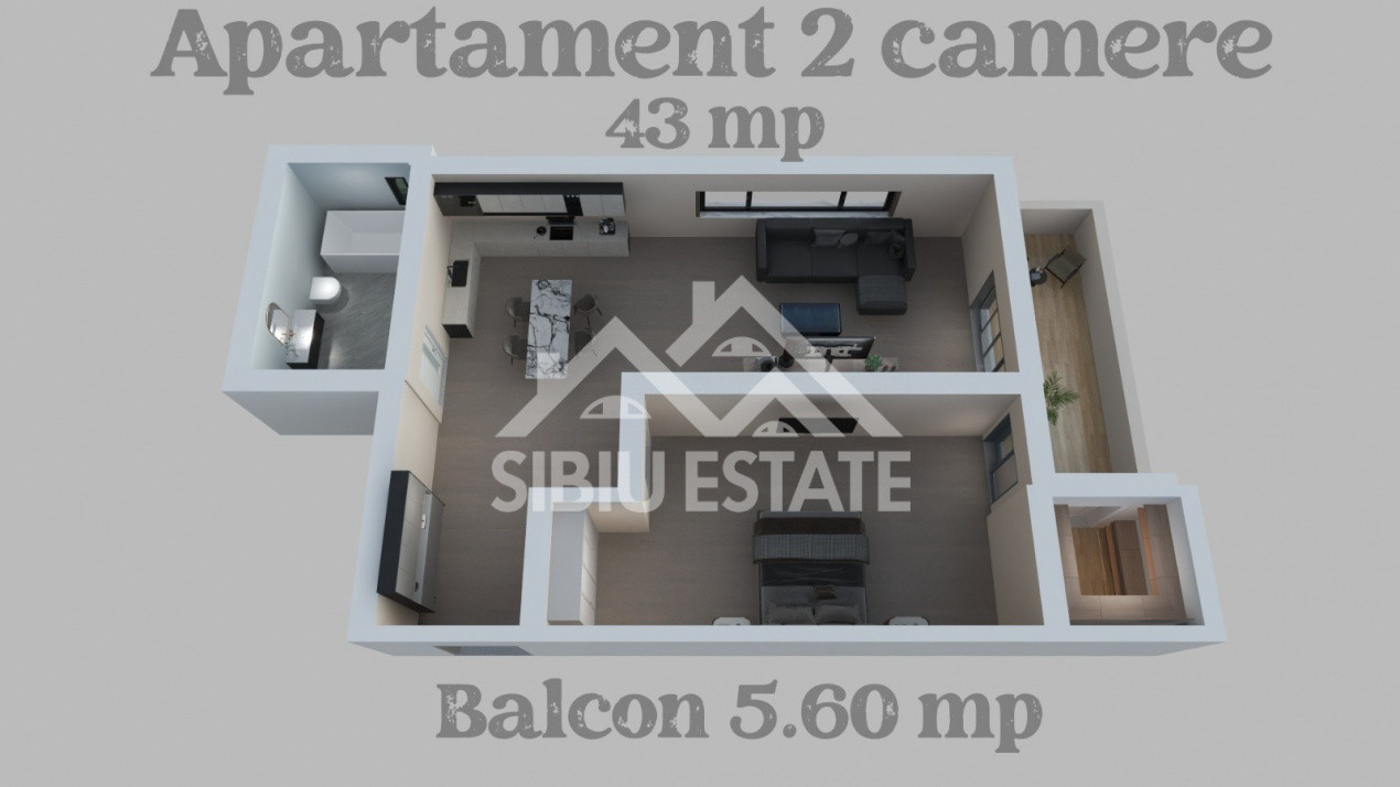 Studio 43 mp utili + balcon 5,6 mp – Zona Lacul lui Binder