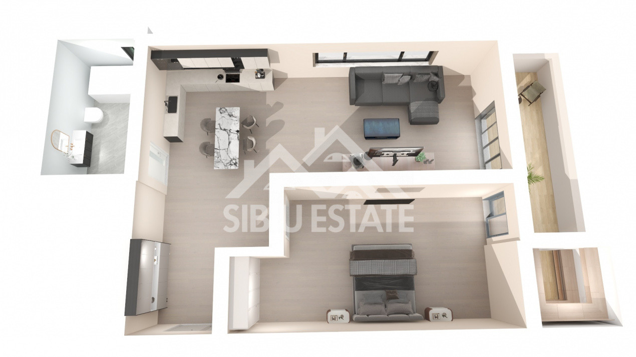 Studio 43 mp utili + balcon 5,6 mp – Zona Lacul lui Binder